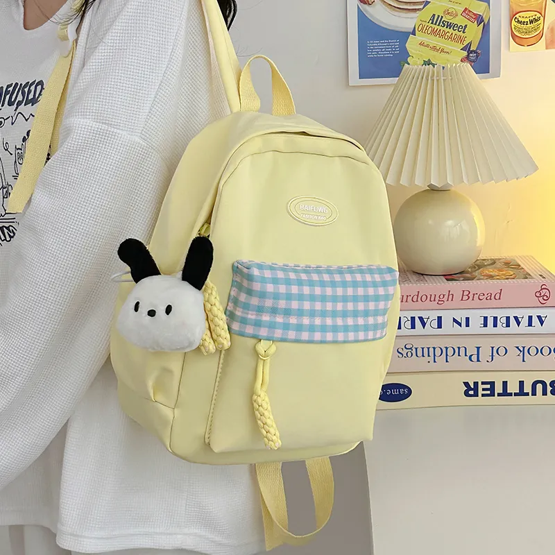 HACIN Nylon Backpack Regular Women's White/Black/Yellow/Green/Blue-6