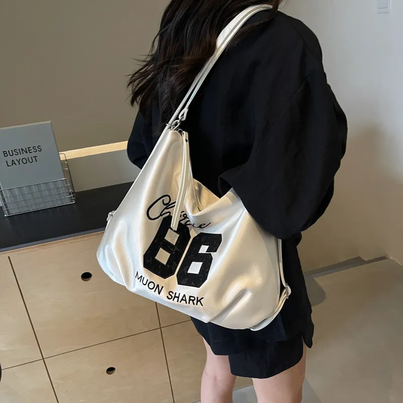 HACIN Synthetic Leather Tote Portable Crossbody Bag, Shoulder Bag Women's White/Silver/Black/Blue-1