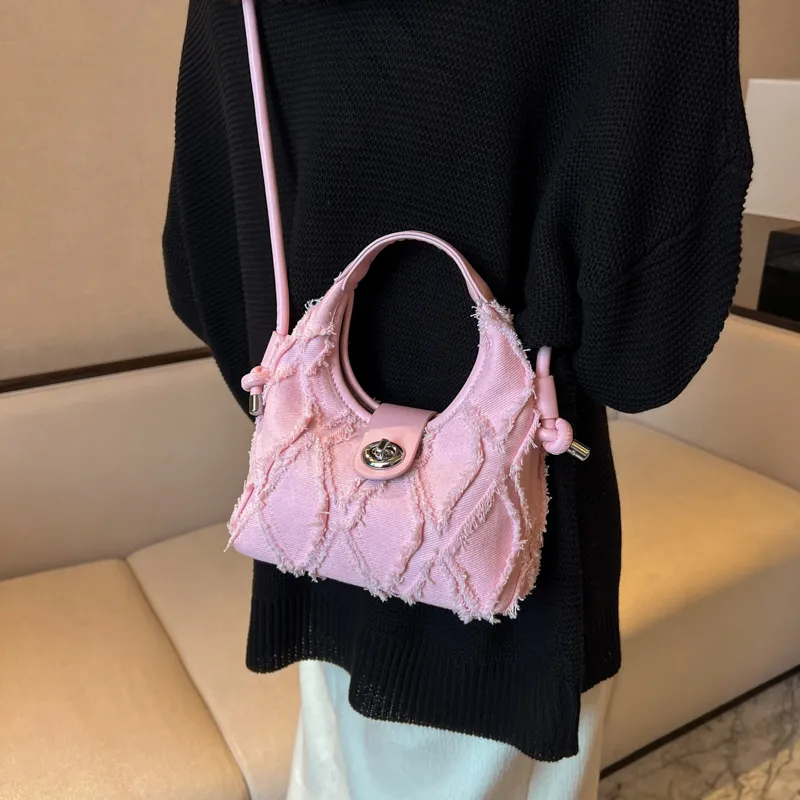HACIN Denim One Shoulder Handbag Regular Women's Black/White/Blue/Pink-20