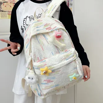 HACIN Nylon Backpack Women's White/Black/Yellow/Blue/Pink