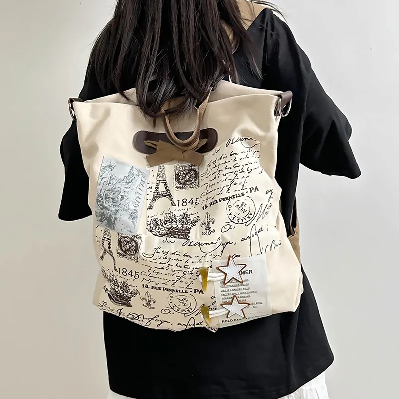 HACIN Canvas Backpack Regular Women's White-1