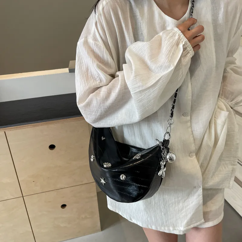HACIN PU Shoulder Bag, Crossbody Bag Regular Women's Ecru/Silver/Black-14