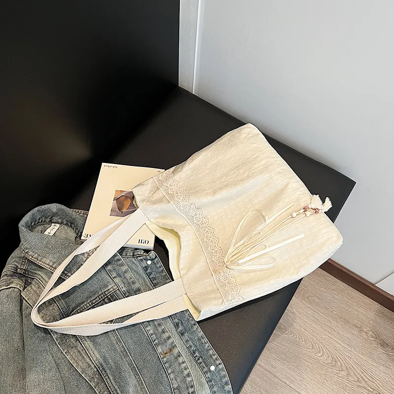 HACIN Canvas Handbag, Shoulder Bag Regular Women's Ecru-2