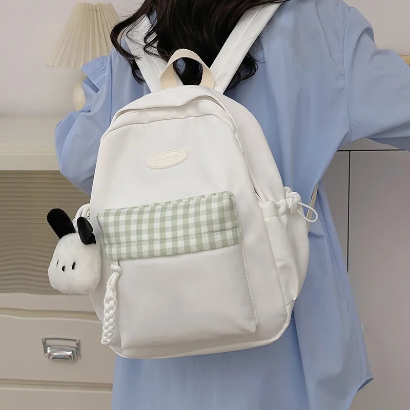 HACIN Nylon Backpack Regular Women's White/Black/Yellow/Green/Blue-3