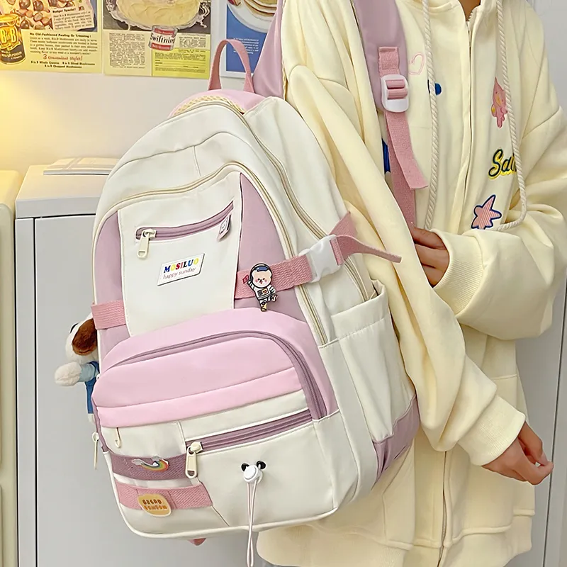 HACIN Nylon Backpack Regular Women's Black/Yellow/Blue/Pink-11
