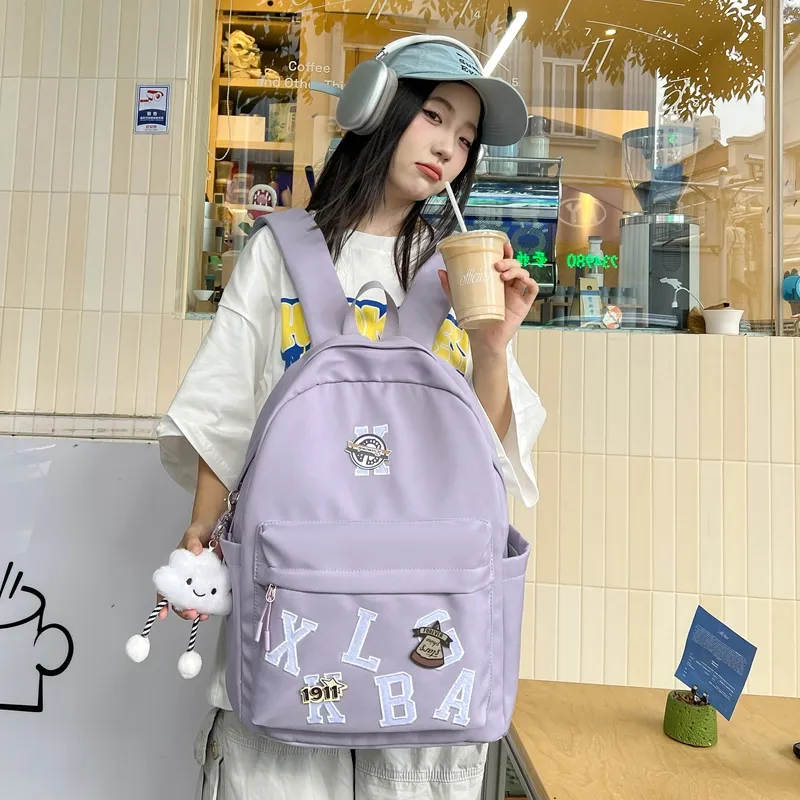 HACIN Oxford Backpack Regular Unisex Black/Purple/Blue/Beige/Pink-2