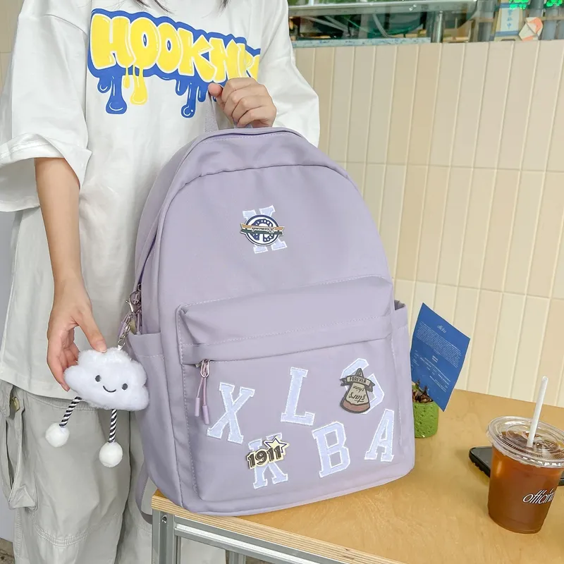 HACIN Oxford Backpack Regular Unisex Black/Purple/Blue/Beige/Pink-3