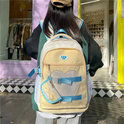 HACIN Composite Fabric Nylon Backpack Regular Women's Beige/Pink