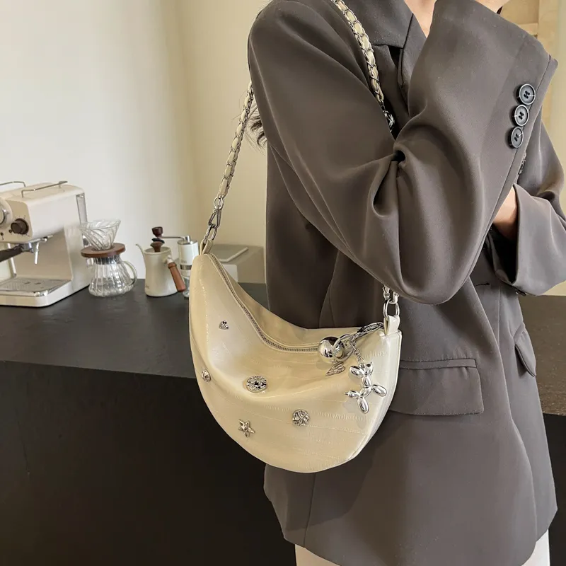 HACIN PU Shoulder Bag, Crossbody Bag Regular Women's Ecru/Silver/Black-1
