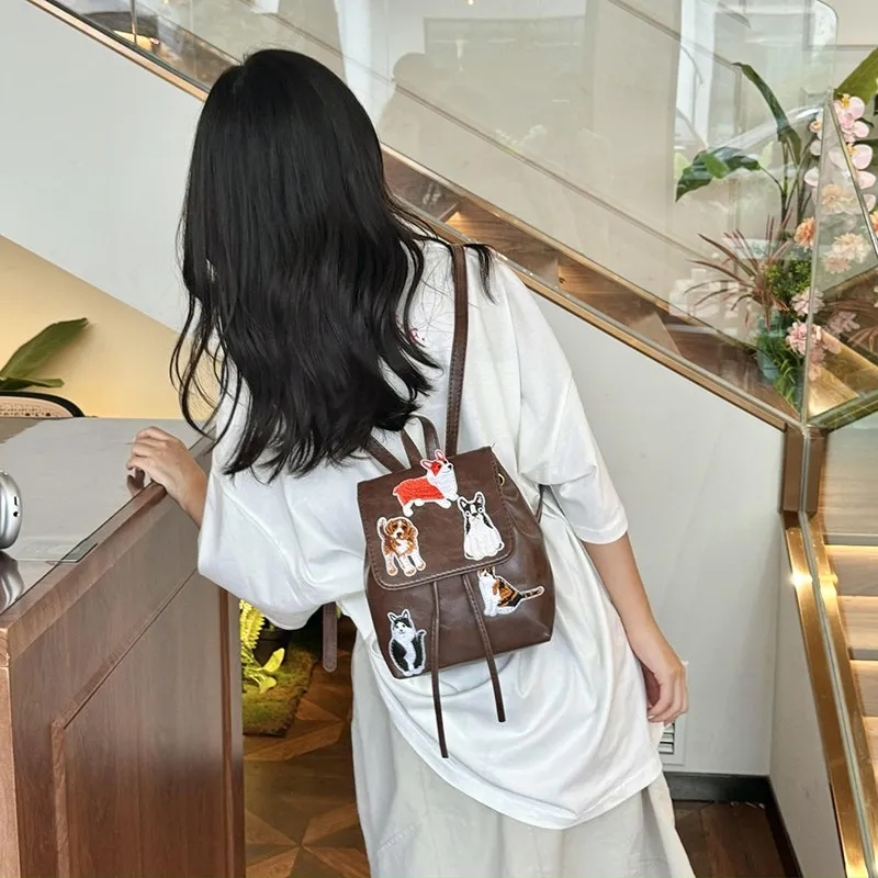 HACIN PU Backpack Regular Women's Brown-1
