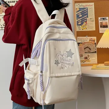 HACIN Nylon Backpack Regular Women's Ecru/Black/Light Yellow