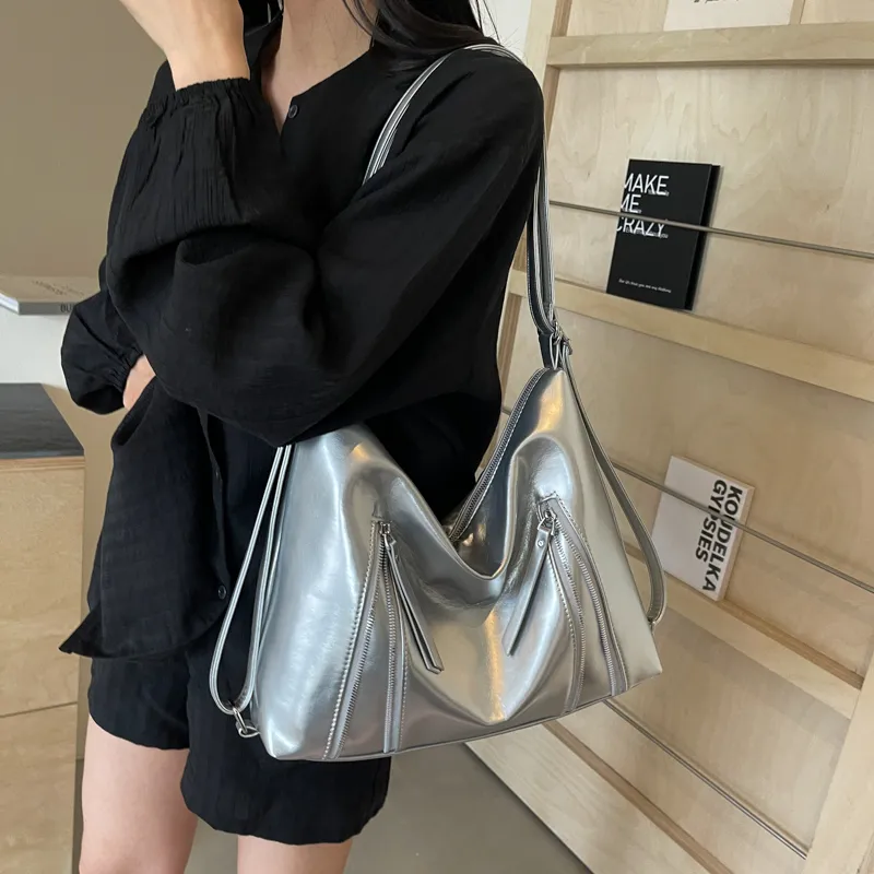 HACIN PU Crossbody Double Shoulder Bag Women's White/Silver/Black-7