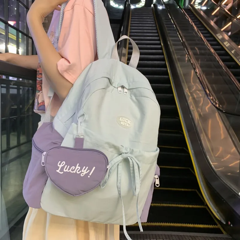 HACIN Nylon Backpack Women's Ecru/Light Blue/Pink-1