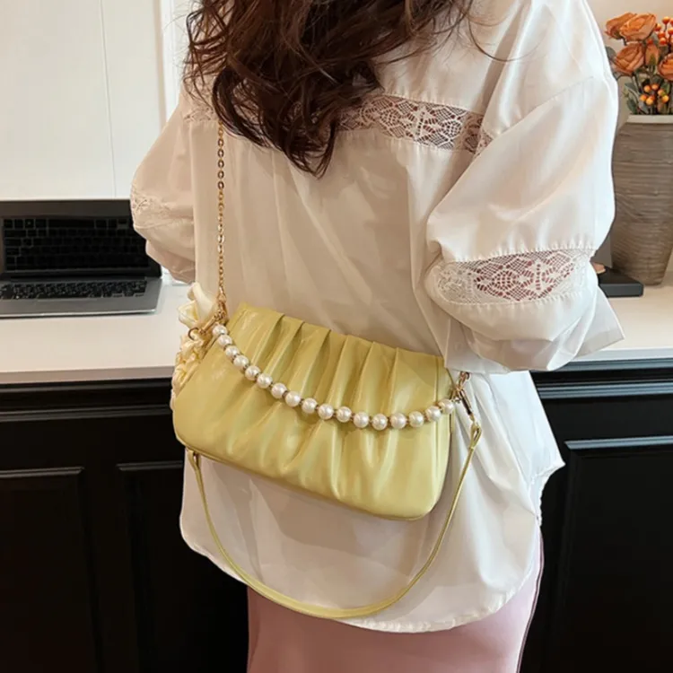 HACIN PU Shoulder Bag Women's White/Ecru/Black/Green/Pink-11