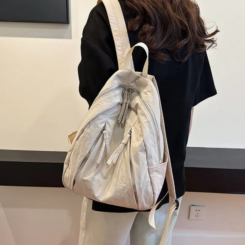 HACIN Nylon Fabric Backpacks Women's Black/Ecru/Blue-7