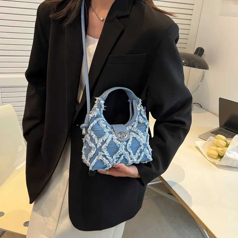 HACIN Denim One Shoulder Handbag Regular Women's Black/White/Blue/Pink-16