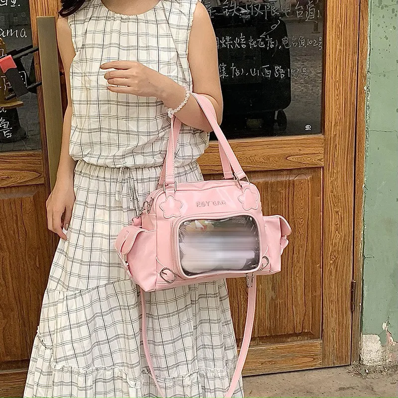 HACIN Synthetic Leather Shoulder Bag Crossbody Bag Handbag Regular Women's Gray/Black/Pink-3