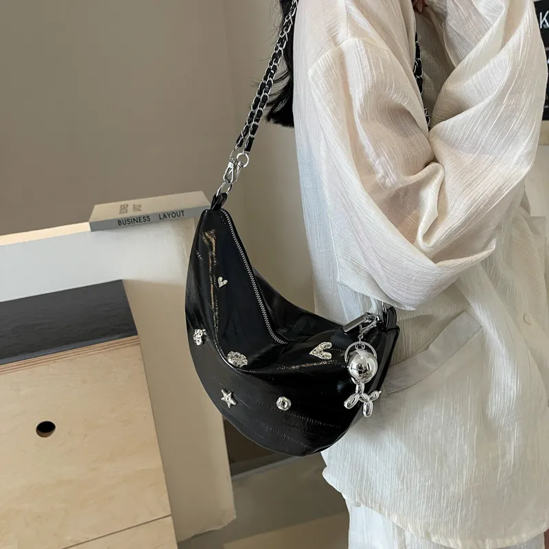 HACIN PU Shoulder Bag, Crossbody Bag Regular Women's Ecru/Silver/Black-12