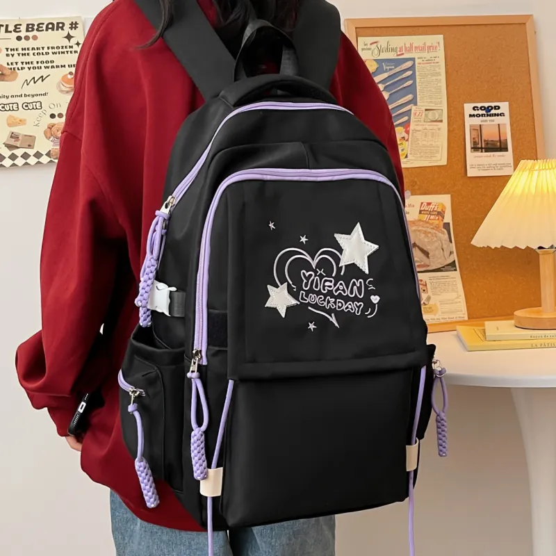 HACIN Nylon Backpack Regular Women's Ecru/Black/Light Yellow-4