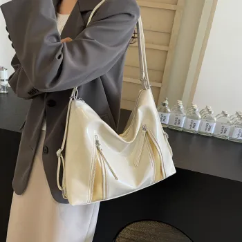 HACIN PU Crossbody Double Shoulder Bag Women's White/Silver/Black