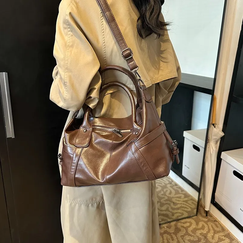 HACIN PU One Shoulder Handbag Regular Women's Black/White/Coffee/Brown-2