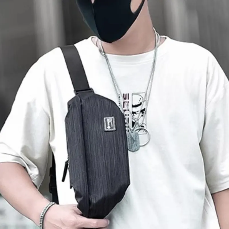 HACIN Oxford Fanny Pack Shoulder Bag Crossbody Bag Regular Men's Black/Stripes Black/Camouflage Black-4