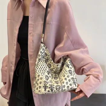 HACIN Nylon Fabric Portable Crossbody Bag Shoulder Bag Women's White/Black