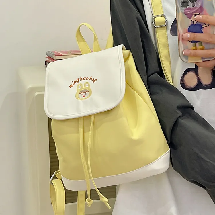 HACIN Nylon Backpack Regular Women's White/Yellow/Blue-5