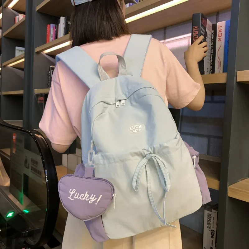 HACIN Nylon Backpack Women's Ecru/Light Blue/Pink-3