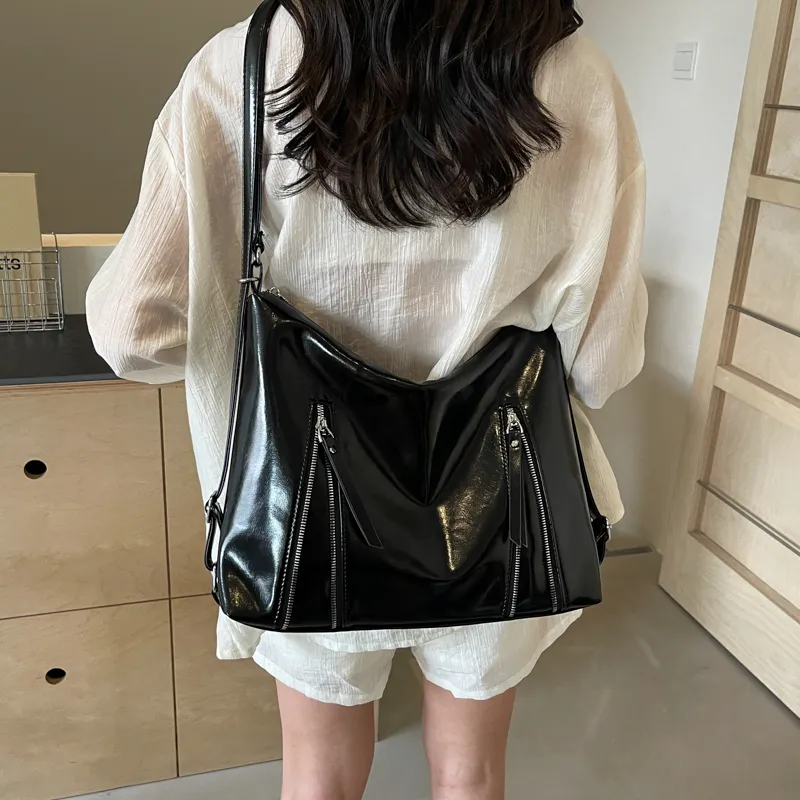 HACIN PU Crossbody Double Shoulder Bag Women's White/Silver/Black-9