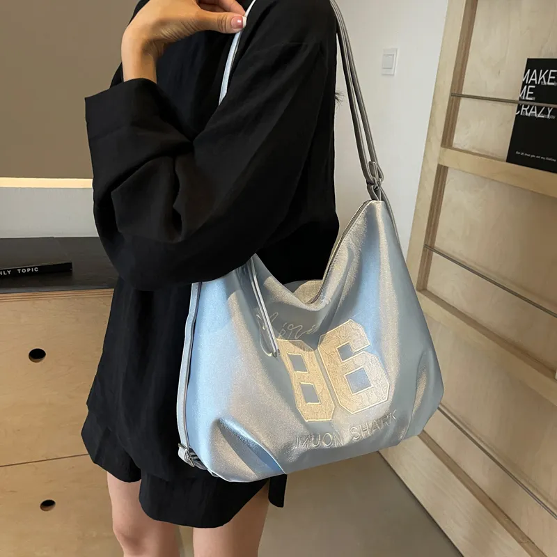 HACIN Synthetic Leather Tote Portable Crossbody Bag, Shoulder Bag Women's White/Silver/Black/Blue-10