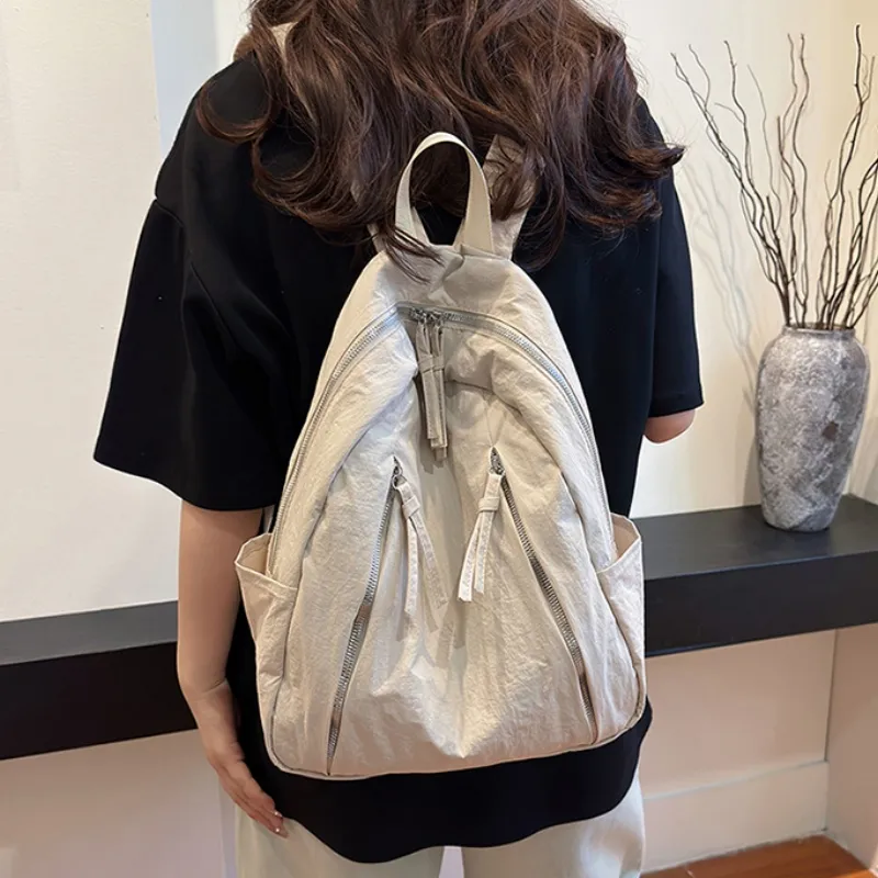 HACIN Nylon Fabric Backpacks Women's Black/Ecru/Blue-6