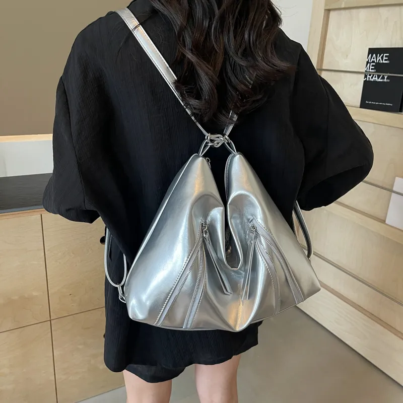HACIN PU Crossbody Double Shoulder Bag Women's White/Silver/Black-5