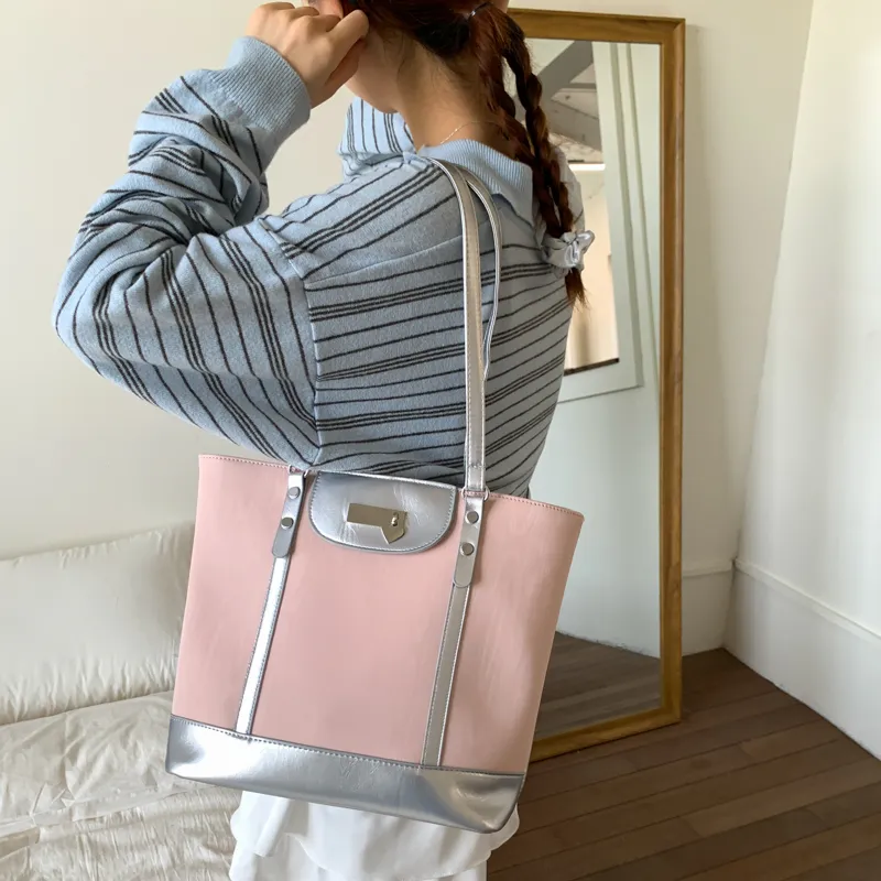 HACIN Composite Leather Shoulder Bag Women's Pink-2