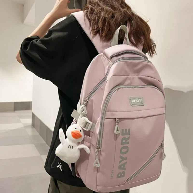 HACIN Nylon Backpack Unisex White/Black/Blue/Pink-5