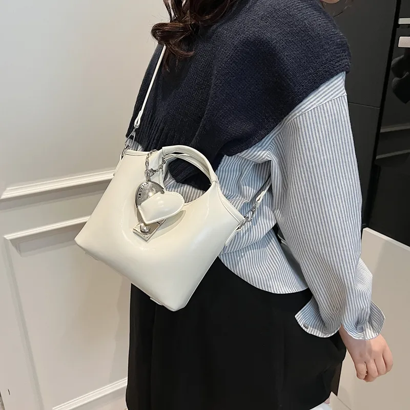 HACIN PU One Shoulder Handbag Women's White/Black/Yellow/Pink-5