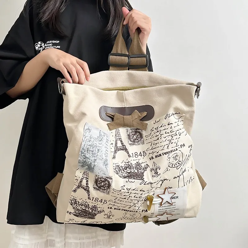 HACIN Canvas Backpack Regular Women's White-3