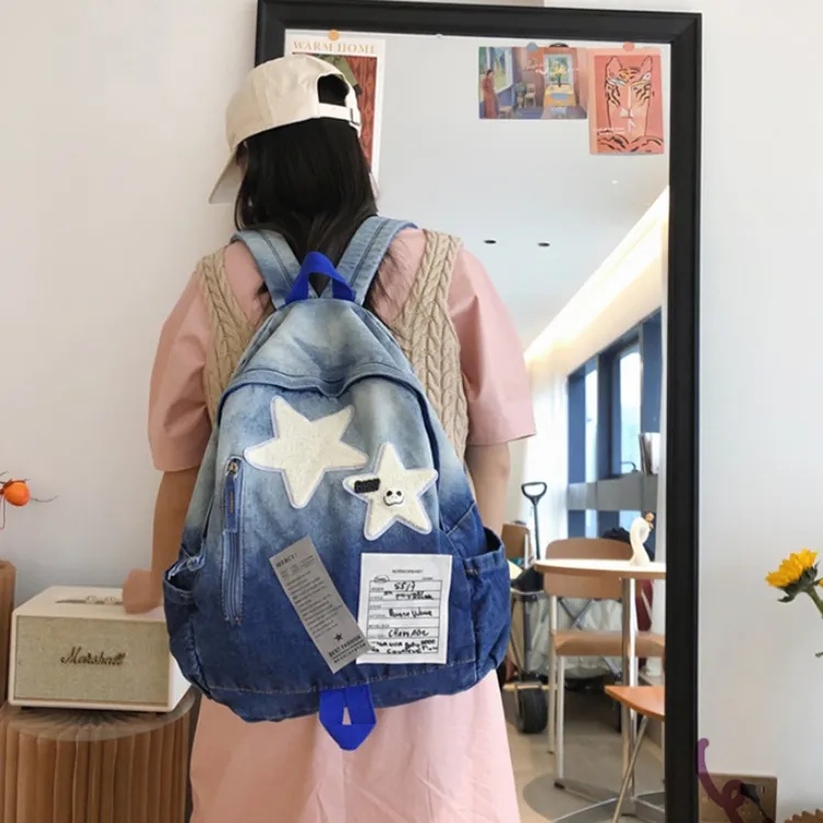 HACIN Nylon Backpack Regular Women's Black/Blue-2