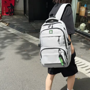 HACIN Nylon Backpack Unisex White/Black/Khaki/Blue