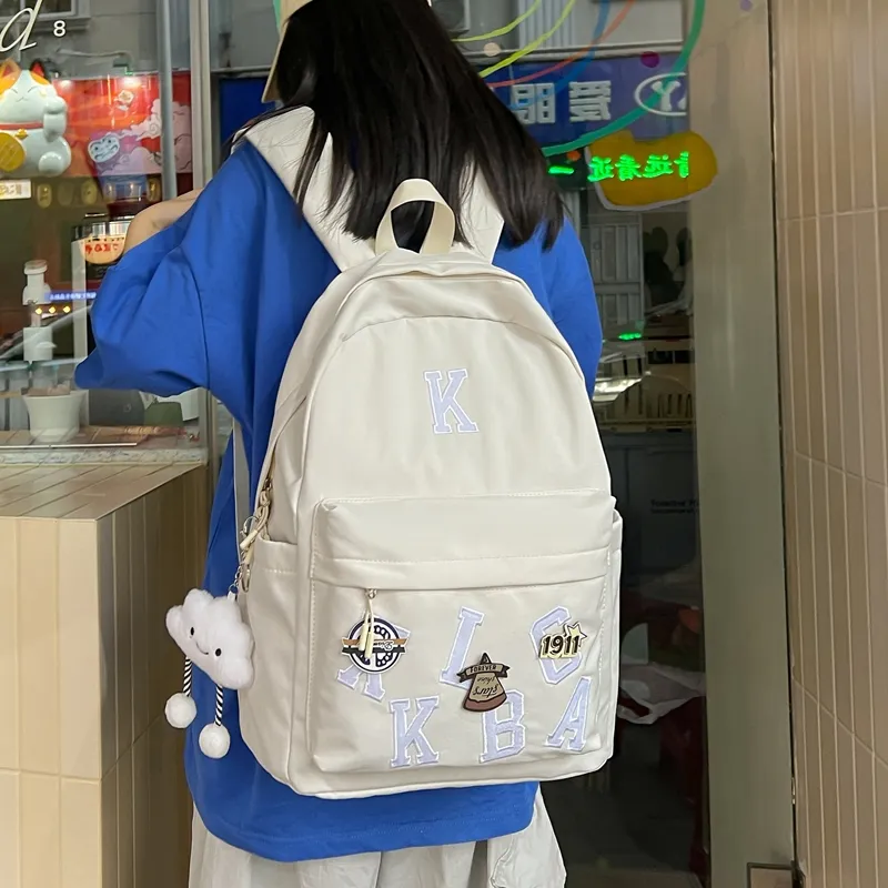 HACIN Oxford Backpack Regular Unisex Black/Purple/Blue/Beige/Pink-6