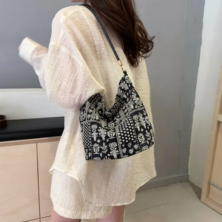 HACIN Nylon Fabric Portable Crossbody Bag Shoulder Bag Women's White/Black-7