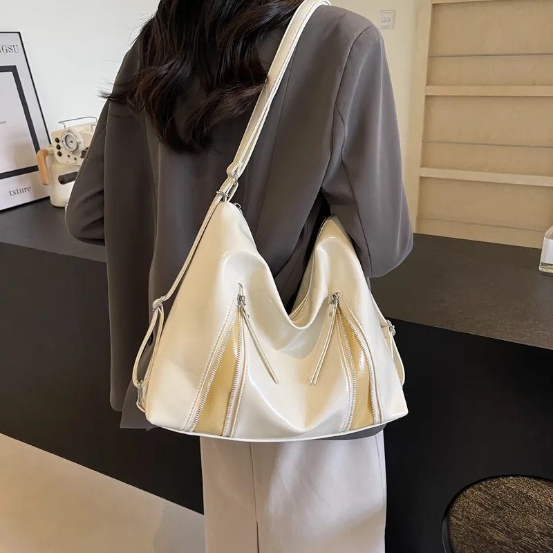 HACIN PU Crossbody Double Shoulder Bag Women's White/Silver/Black-3