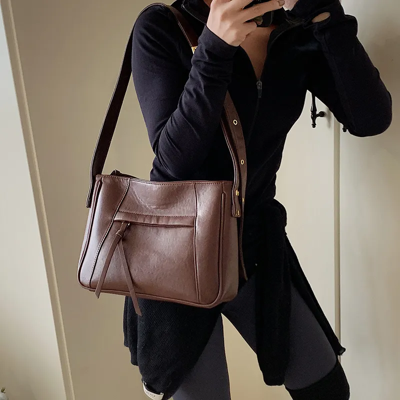 HACIN PU Shoulder Bag Regular Women's White/Black/Brown/Coffee-12