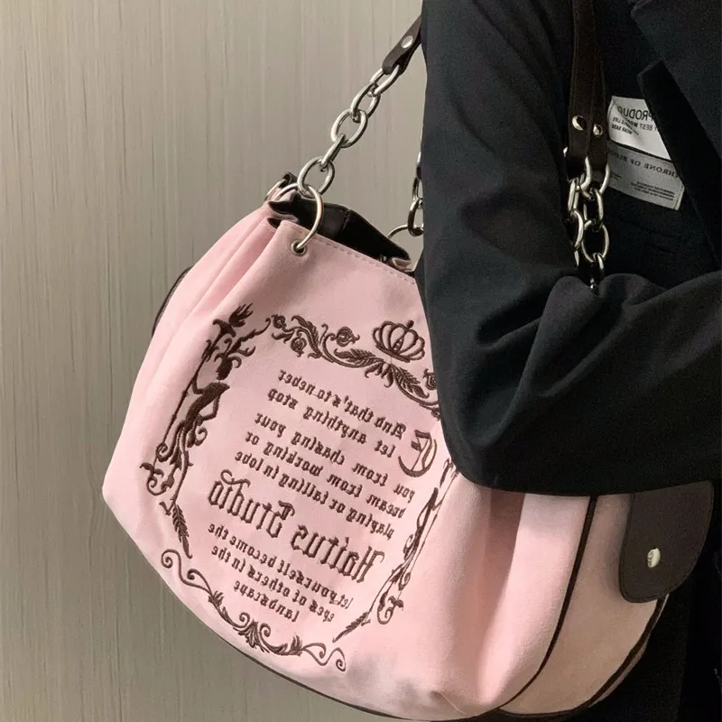 HACIN Canvas Bag Handbags Regular Women's Pink/Brown-2