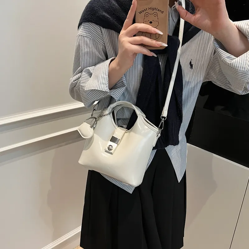 HACIN PU One Shoulder Handbag Women's White/Black/Yellow/Pink-3