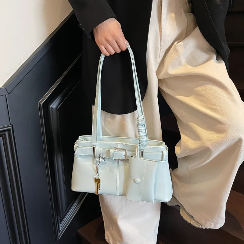 HACIN PU Shoulder Bag Women's Ecru/Silver/Black/Blue/Pink-29