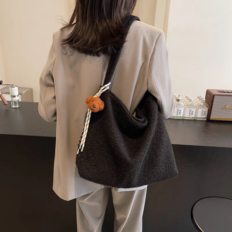 HACIN Plush Crossbody Bag, Shoulder Bag Regular Women's Black/Gray/Coffee-0