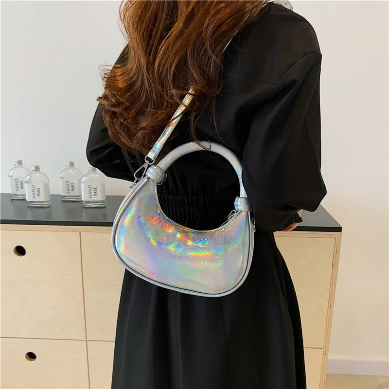 HACIN PU Handbag, Crossbody Bag Regular Women's White/Silver/Black/Laser Silver-14