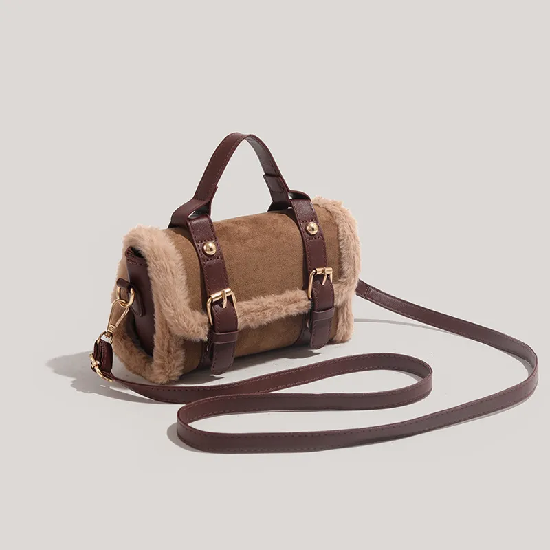 HACIN Plush Shoulder Bag Crossbody Bag Handbag Regular Women's Brown/Pink-2