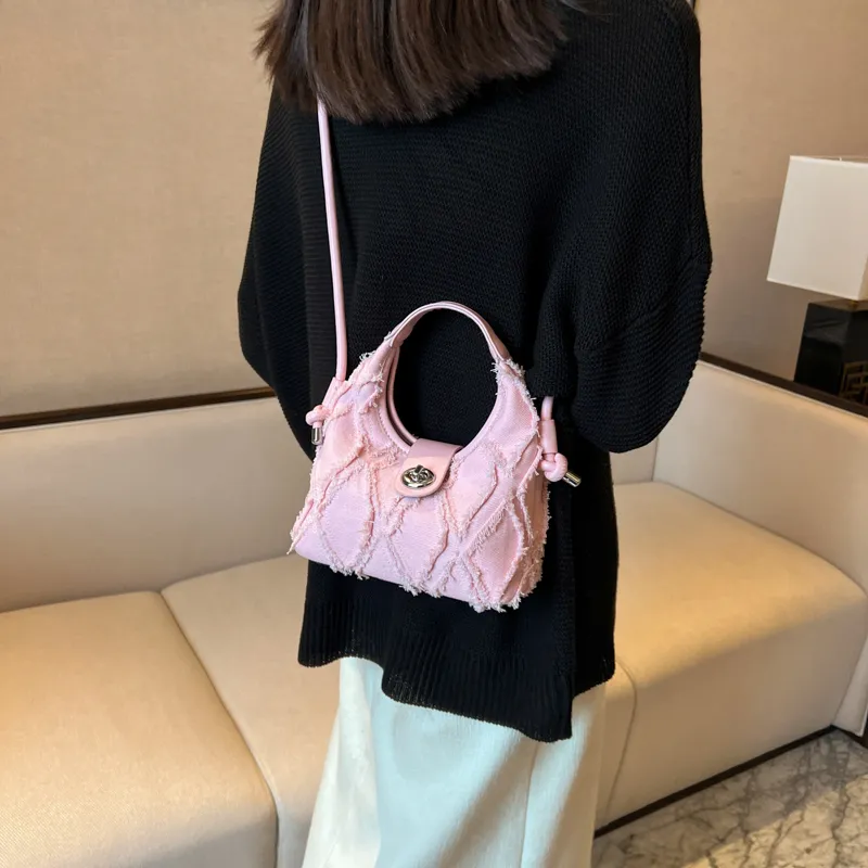 HACIN Denim One Shoulder Handbag Regular Women's Black/White/Blue/Pink-22
